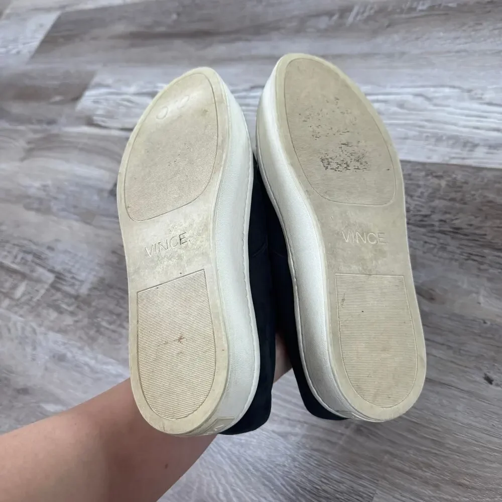 Vince Black Suede Platform Slip-On Sneakers Front Zip Womens 7.5